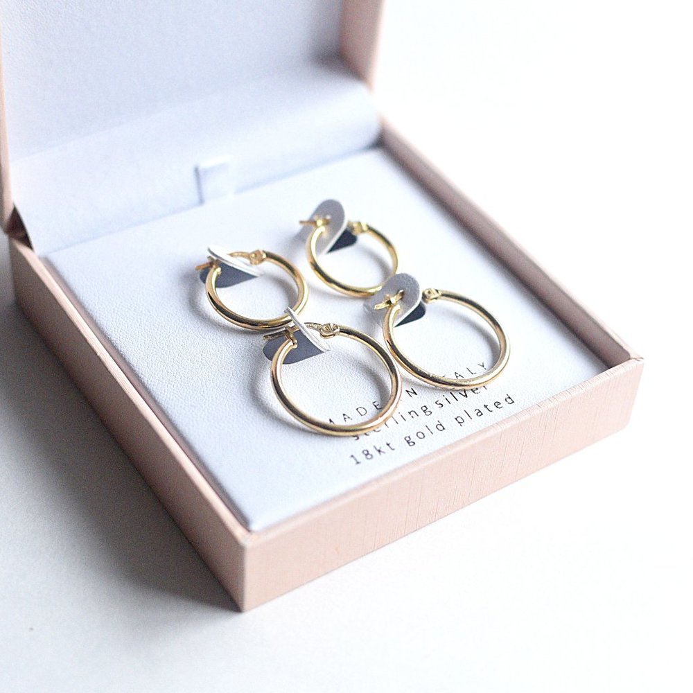 Set of two 18k Gold Plated Italian Hoop Earrings